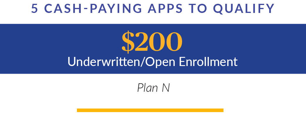 Five Cash-Pay9ng Apps to Quality. $200 Underwritten/Open Enrollment. Plan N